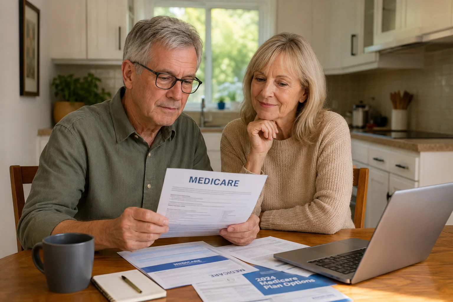 Couple reviewing Medicare Advantage vs Medicare Supplement options at home in Tulsa Oklahoma