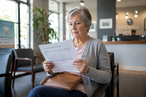 Senior reviewing a dental cost estimate not covered by Medicare