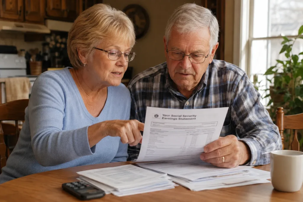 Couple reviewing a work history statement that affects Medicare Part A cost.