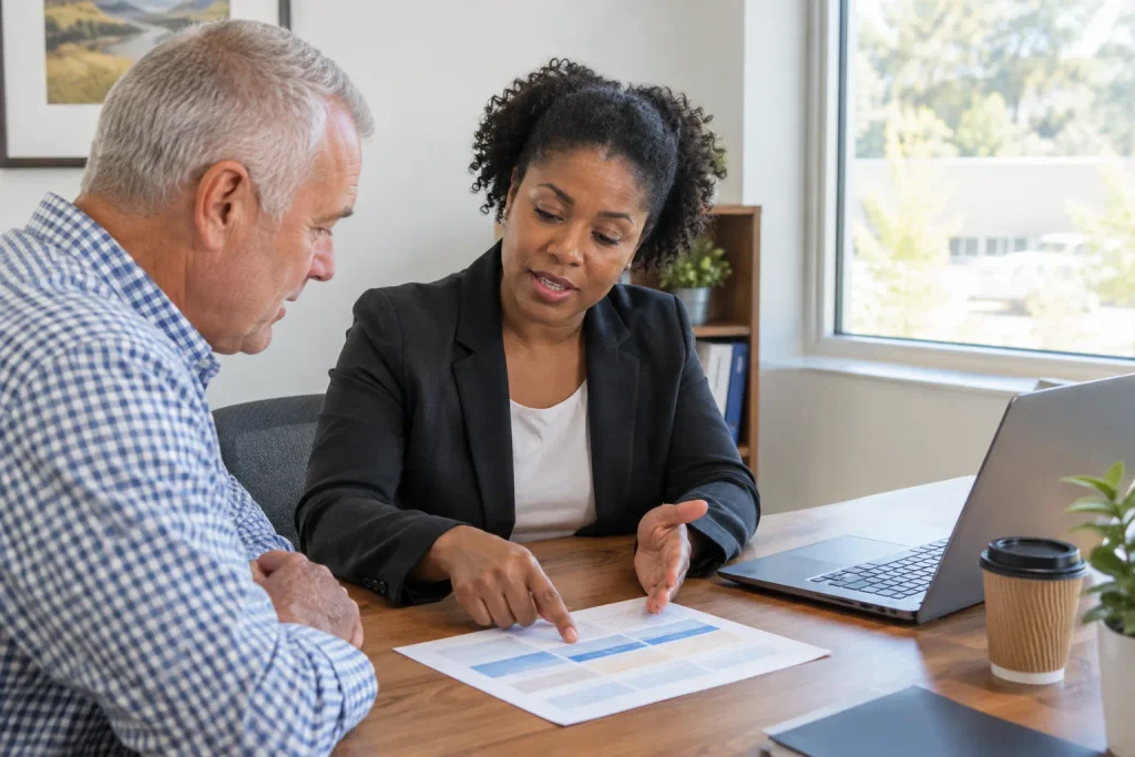 Independent Medicare agent explaining what Medicare Part G covers to a client.