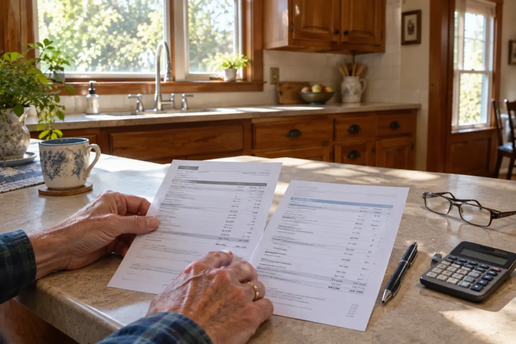 Senior comparing his 2025 and 2026 Medicare Part B premium statements.